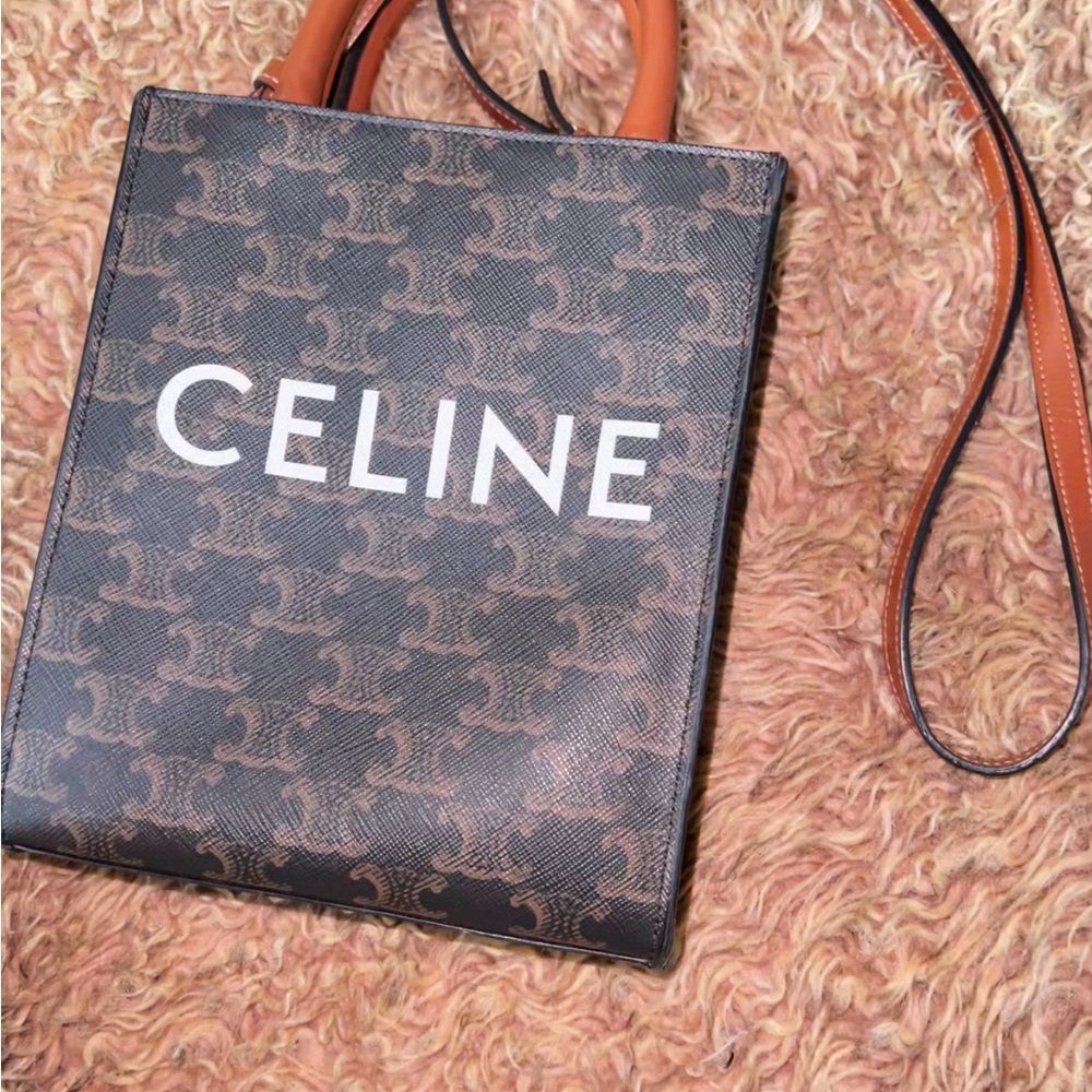 Celine Brown and Tan Shoulder Bag with Monogram Pattern